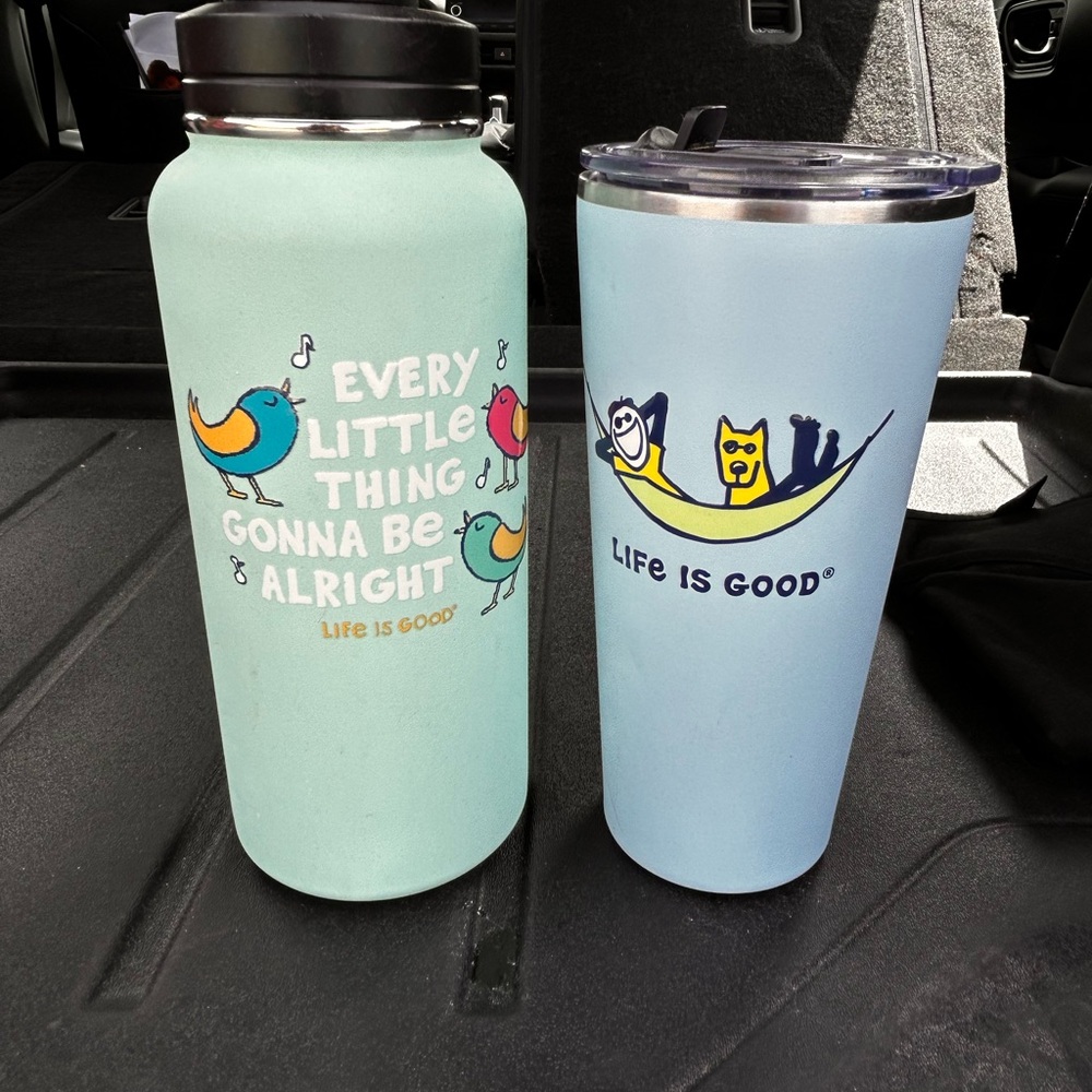 Life Is Good Mint and Light Blue Tumblers